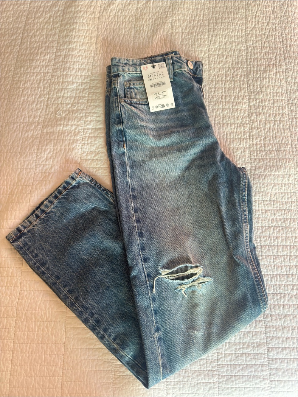 Zara Distressed Light Blue High Rise Women's Jeans